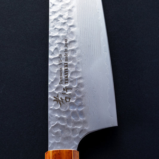 堺孝行 33層ダマスカス槌目 剣型牛刀190㎜ 樫漆シリーズ 焼漆莉