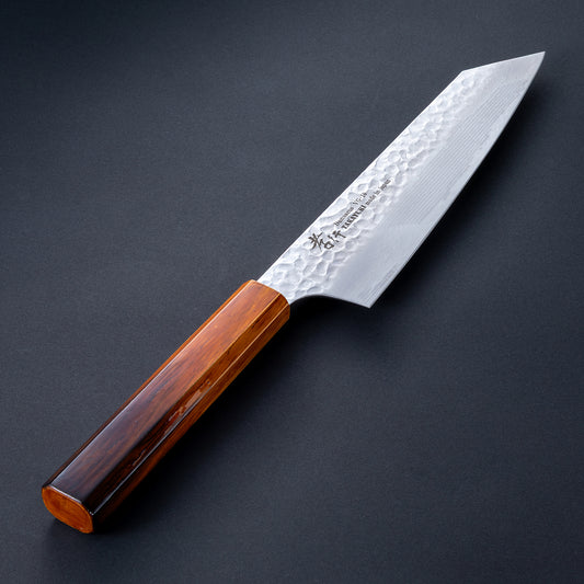 堺孝行　33層ダマスカス槌目　剣型牛刀190㎜　樫漆シリーズ　焼漆莉