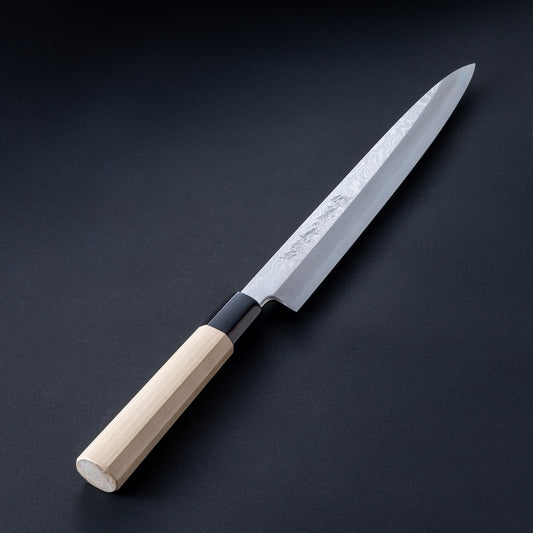 郷右馬允義弘　銀三鋼墨流　柳刃　270㎜